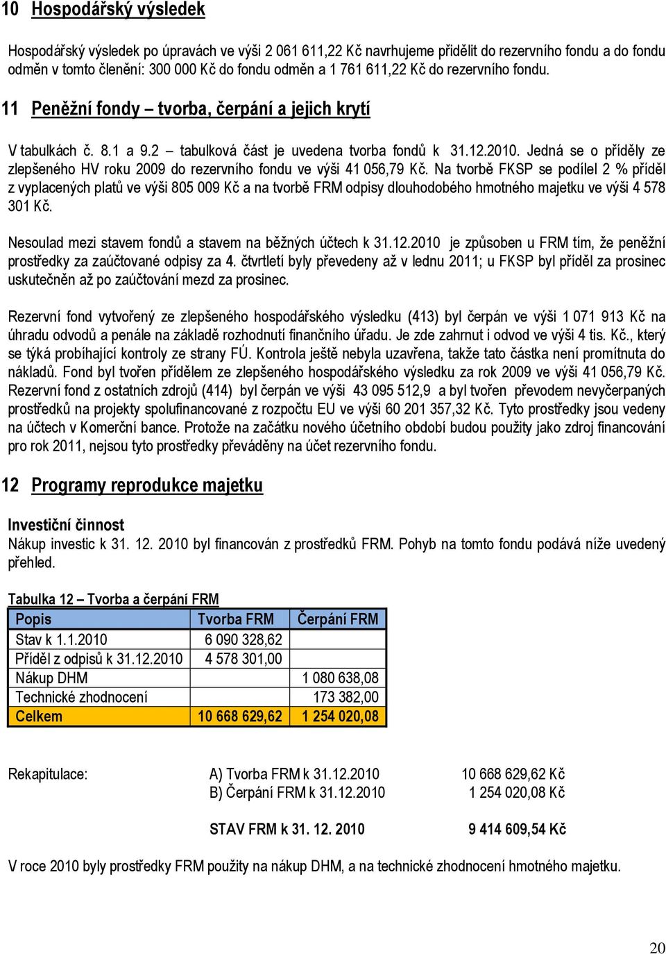 Jedná se o příděly ze zlepšeného HV roku 2009 do rezervního fondu ve výši 41 056,79 Kč.