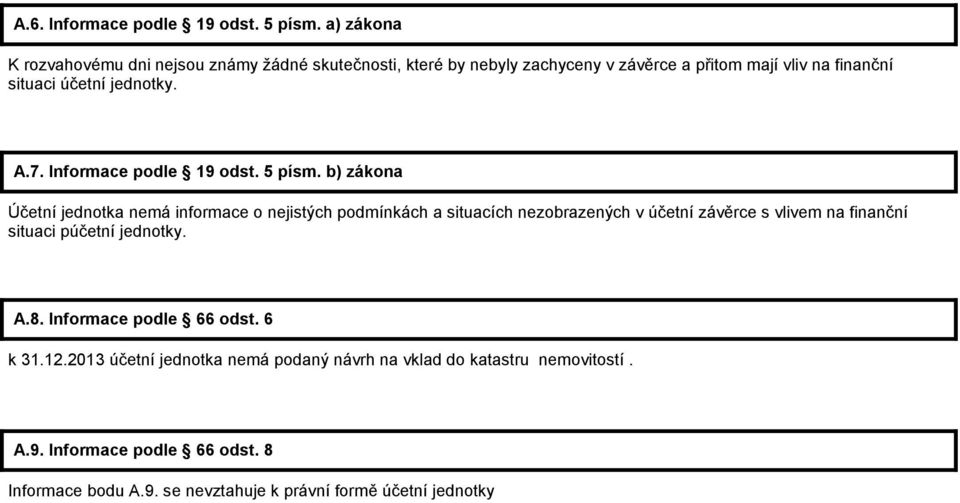 jednotky. A.7. Informace podle 19 odst. 5 písm.