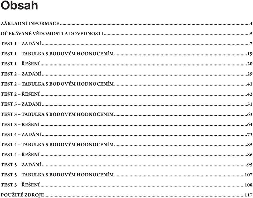 ..51 TEST 3 TABULKA S BODOVÝM HODNOCENÍM...63 TEST 3 ŘEŠENÍ...64 TEST 4 ZADÁNÍ...73 TEST 4 TABULKA S BODOVÝM HODNOCENÍM.