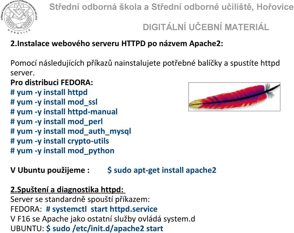 mod_auth_mysql # yum -y install crypto-utils # yum -y install mod_python V Ubuntu použijeme : $ sudo apt-get install apache2 2.