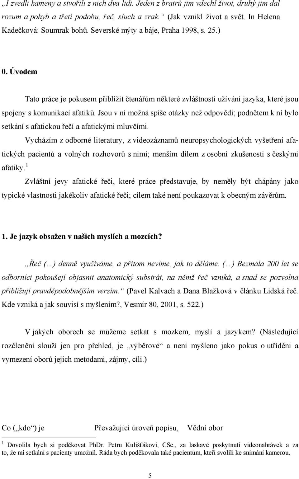 ) 0. Úvodem Tato práce je pokusem přiblížit čtenářům některé zvláštnosti užívání jazyka, které jsou spojeny s komunikací afatiků.