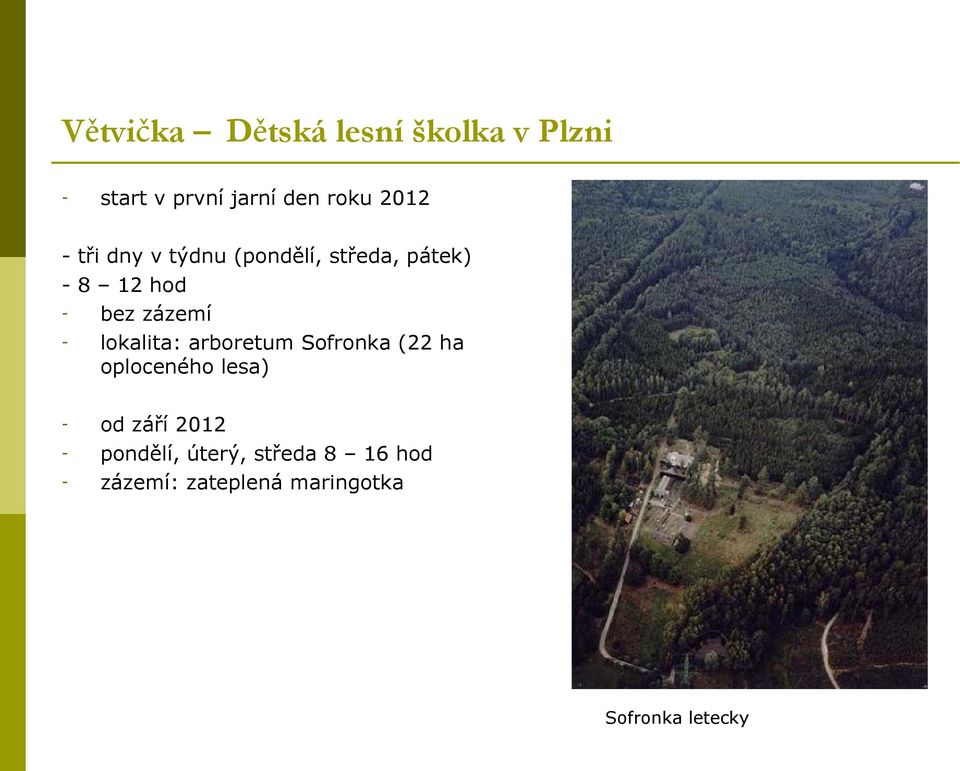 lokalita: arboretum Sofronka (22 ha oploceného lesa) od září 2012