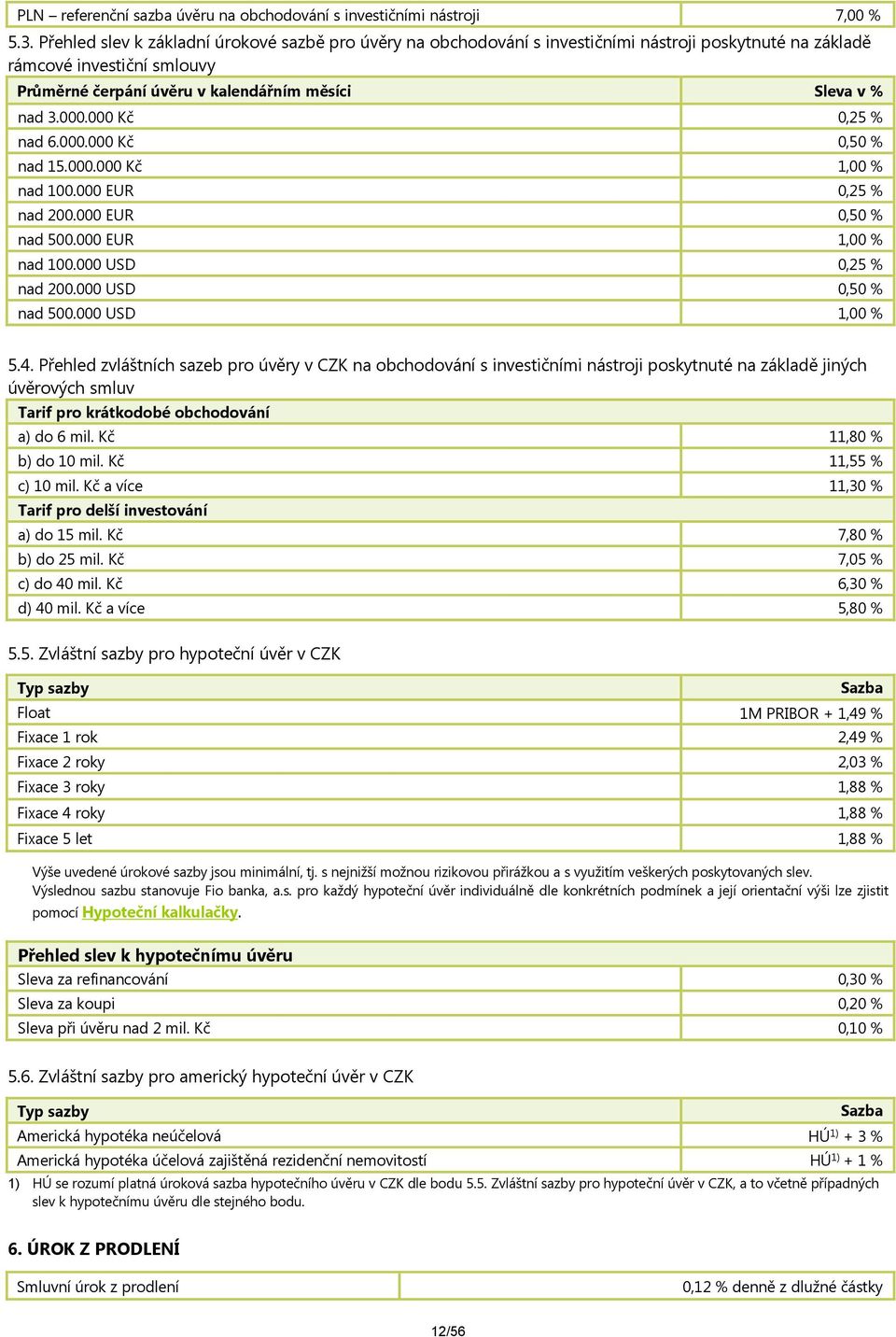 000 Kč 0,25 % nad 6.000.000 Kč 0,50 % nad 15.000.000 Kč 1,00 % nad 100.000 EUR 0,25 % nad 200.000 EUR 0,50 % nad 500.000 EUR 1,00 % nad 100.000 USD 0,25 % nad 200.000 USD 0,50 % nad 500.