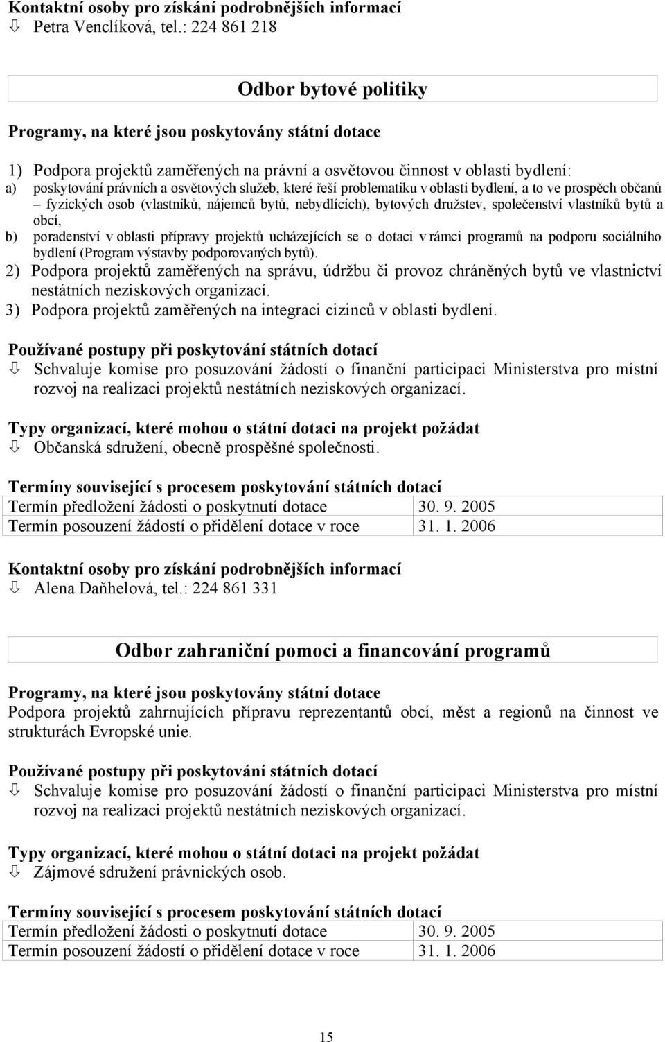 osvětových služeb, které řeší problematiku v oblasti bydlení, a to ve prospěch občanů fyzických osob (vlastníků, nájemců bytů, nebydlících), bytových družstev, společenství vlastníků bytů a obcí, b)