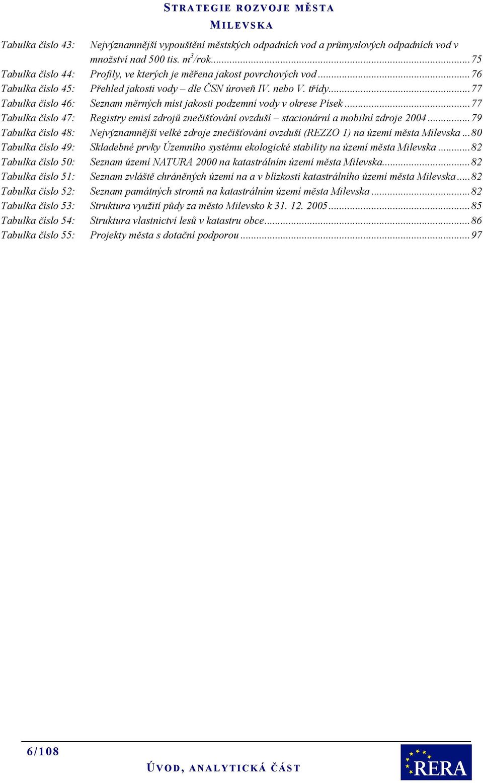 ..77 Tabulka číslo 46: Seznam měrných míst jakosti podzemní vody v okrese Písek...77 Tabulka číslo 47: Registry emisí zdrojů znečišťování ovzduší stacionární a mobilní zdroje 2004.