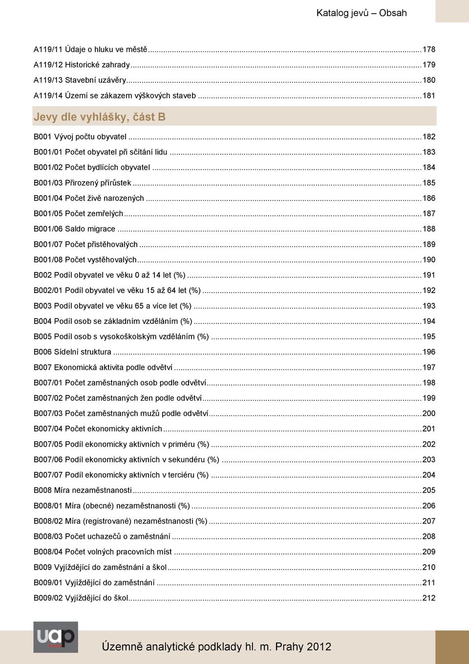 .. 185 B001/04 Počet živě narozených... 186 B001/05 Počet zemřelých... 187 B001/06 Saldo migrace... 188 B001/07 Počet přistěhovalých... 189 B001/08 Počet vystěhovalých.