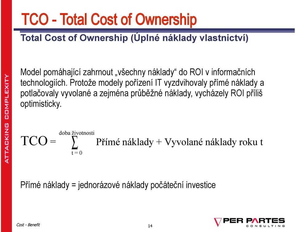 Protože modely pořízení IT vyzdvihovaly přímé náklady a potlačovaly vyvolané a zejména průběžné náklady,