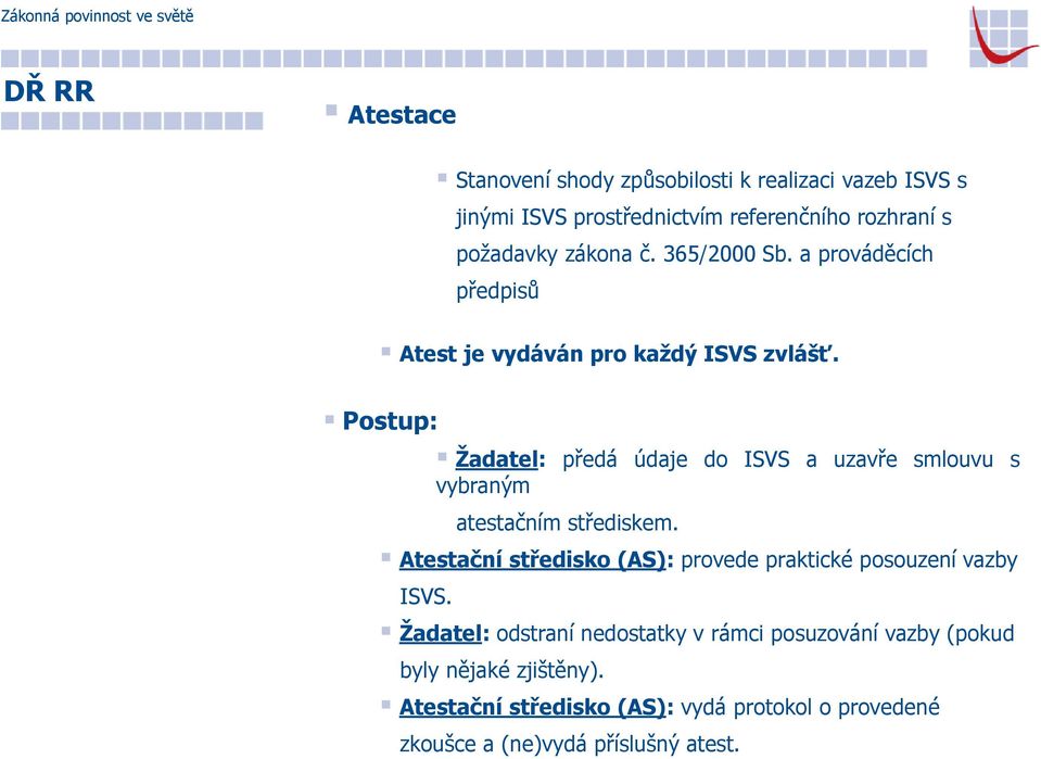 Postup: Žadatel: předá údaje do ISVS a uzavře smlouvu s vybraným atestačním střediskem.