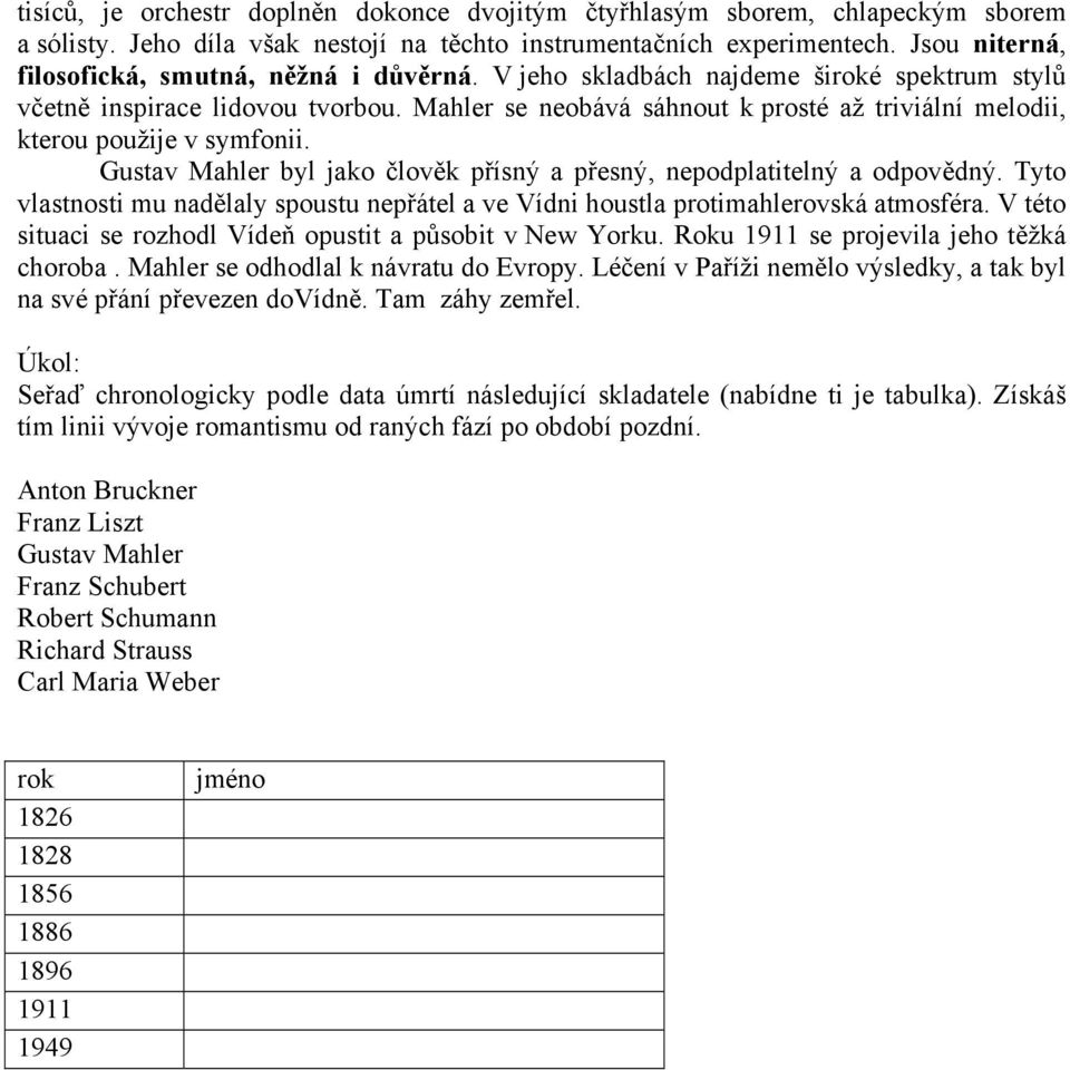 Mahler se neobává sáhnout k prosté až triviální melodii, kterou použije v symfonii. Gustav Mahler byl jako člověk přísný a přesný, nepodplatitelný a odpovědný.