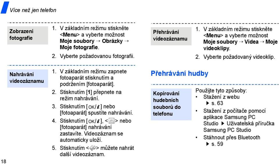 V základním režimu zapnete fotoaparát stisknutím a podržením [fotoaparát]. 2. Stisknutím [1] přepnete na režim nahrávání. 3. Stisknutím [ ] nebo [fotoaparát] spustíte nahrávání. 4.