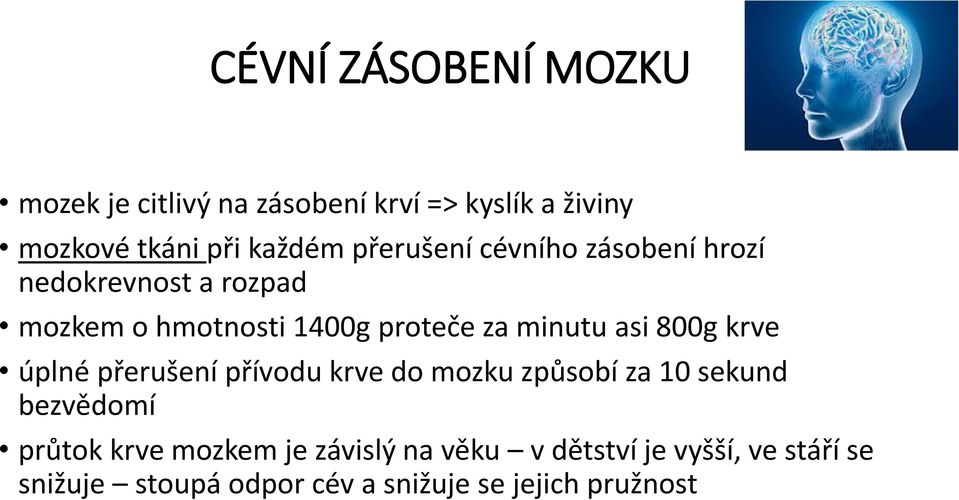 asi 800g krve úplné přerušení přívodu krve do mozku způsobí za 10 sekund bezvědomí průtok krve