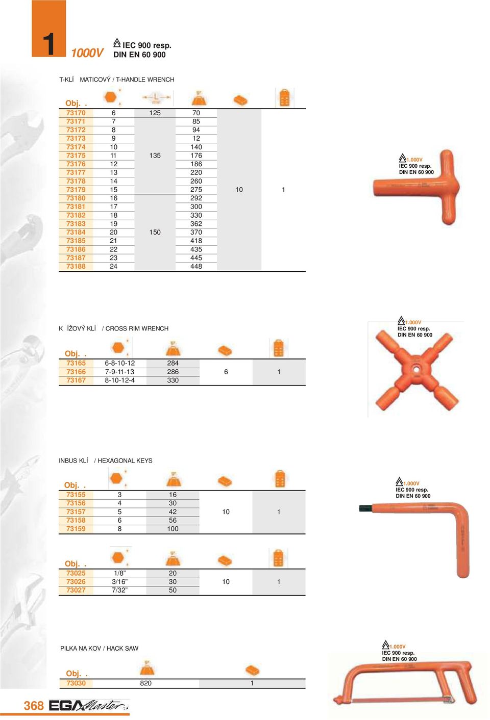 73188 24 448 10 1 KŘ ÍŽOVÝ KLÍČ / CROSS RIM WRENCH 73165 6-8-10-12 284 73166 7-9-11-13 286 73167 8-10-12-4 330 6 1 INBUS KLÍČ / HEXAGONAL KEYS