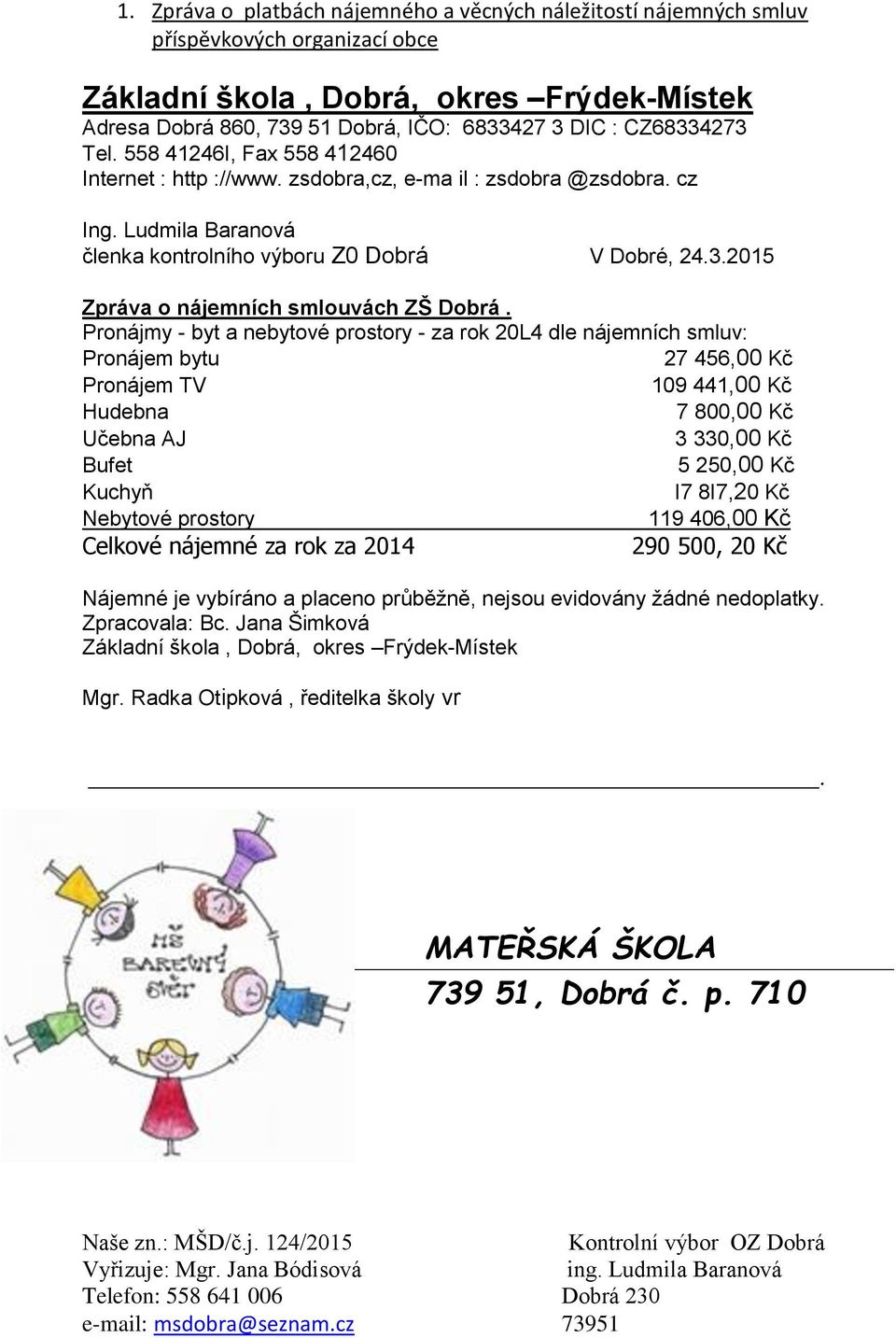 Prnájmy - byt a nbytvé prstry - za rk 20L4 dl nájmních smluv: Prnájm bytu 27 456,00 Kč Prnájm TV 109 441,00 Kč udbna 7 800,00 Kč Učbna AJ 3 330,00 Kč Buft 5 250,00 Kč Kuchyň I7 8I7,20 Kč Nbytvé