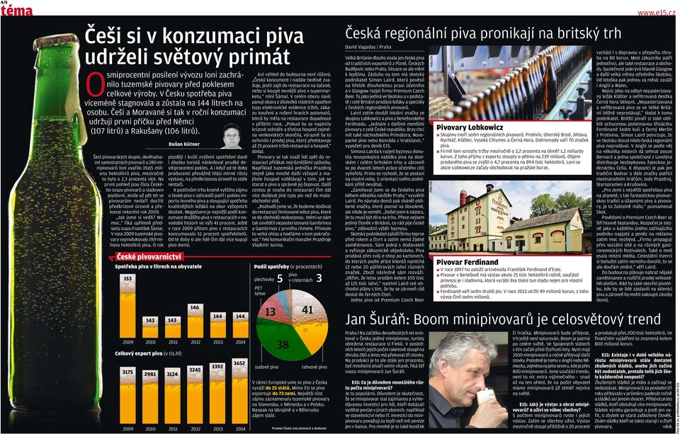 Šest pivovarských skupin, devětadvacet samostatných pivovarů a 280 minipivovarů loni uvařilo 19,65 milionu hektolitrů piva, meziročně to bylo o 2,3 procenta více.