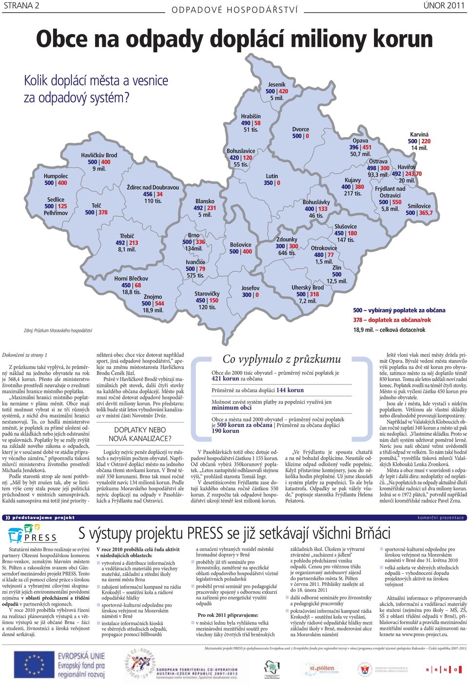 Třebíč Brno 500 336 Zdounky 492 213 Bošovice 134mil. 300 300 8,1 mil. Otrokovice 500 400 646 tis. 480 77 Ivančice 1,5 mil. 500 79 Zlín 500 Horní Břečkov 575 tis. 12,5 mil.