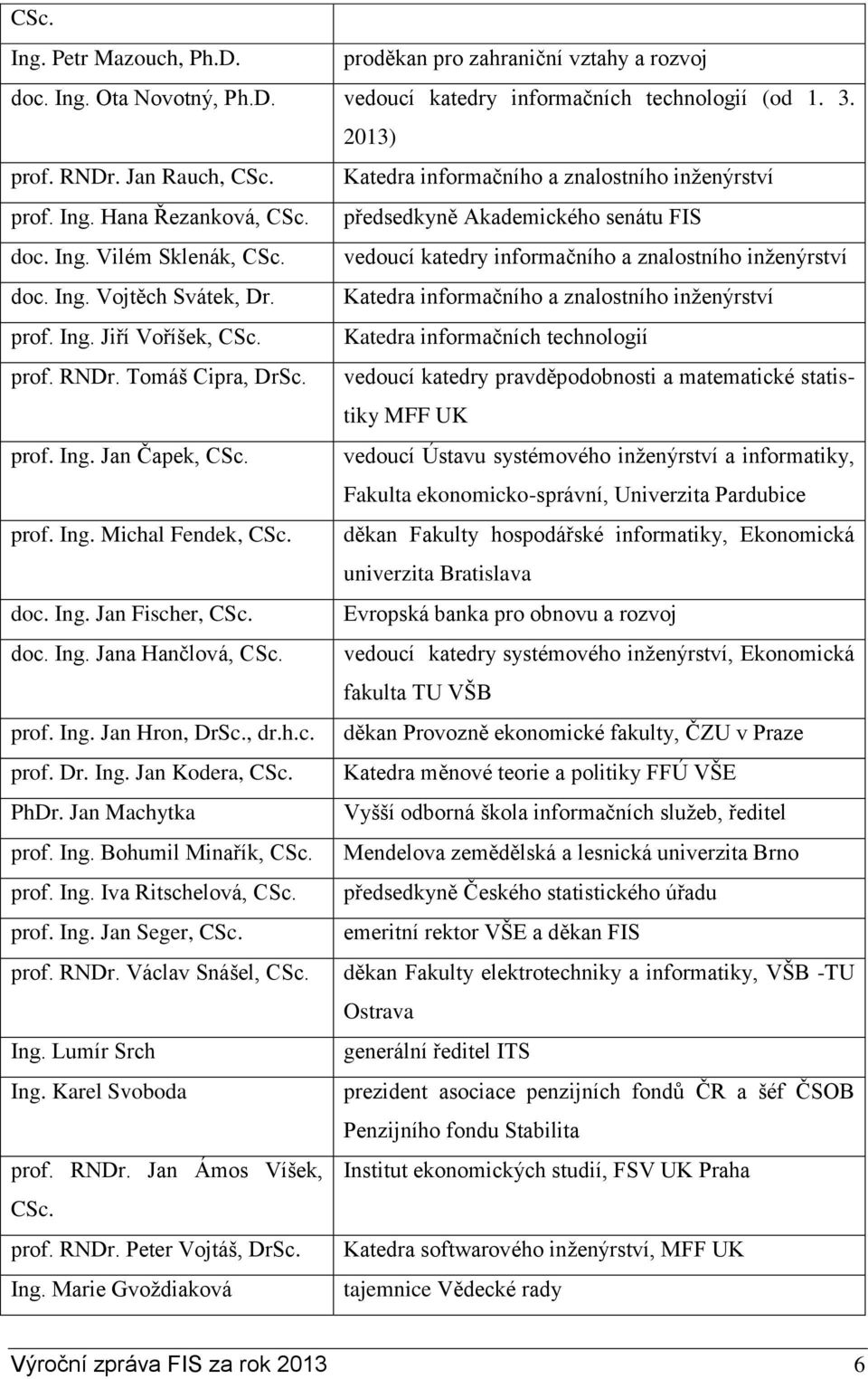 vedoucí katedry informačního a znalostního inženýrství doc. Ing. Vojtěch Svátek, Dr. Katedra informačního a znalostního inženýrství prof. Ing. Jiří Voříšek, CSc. Katedra informačních technologií prof.