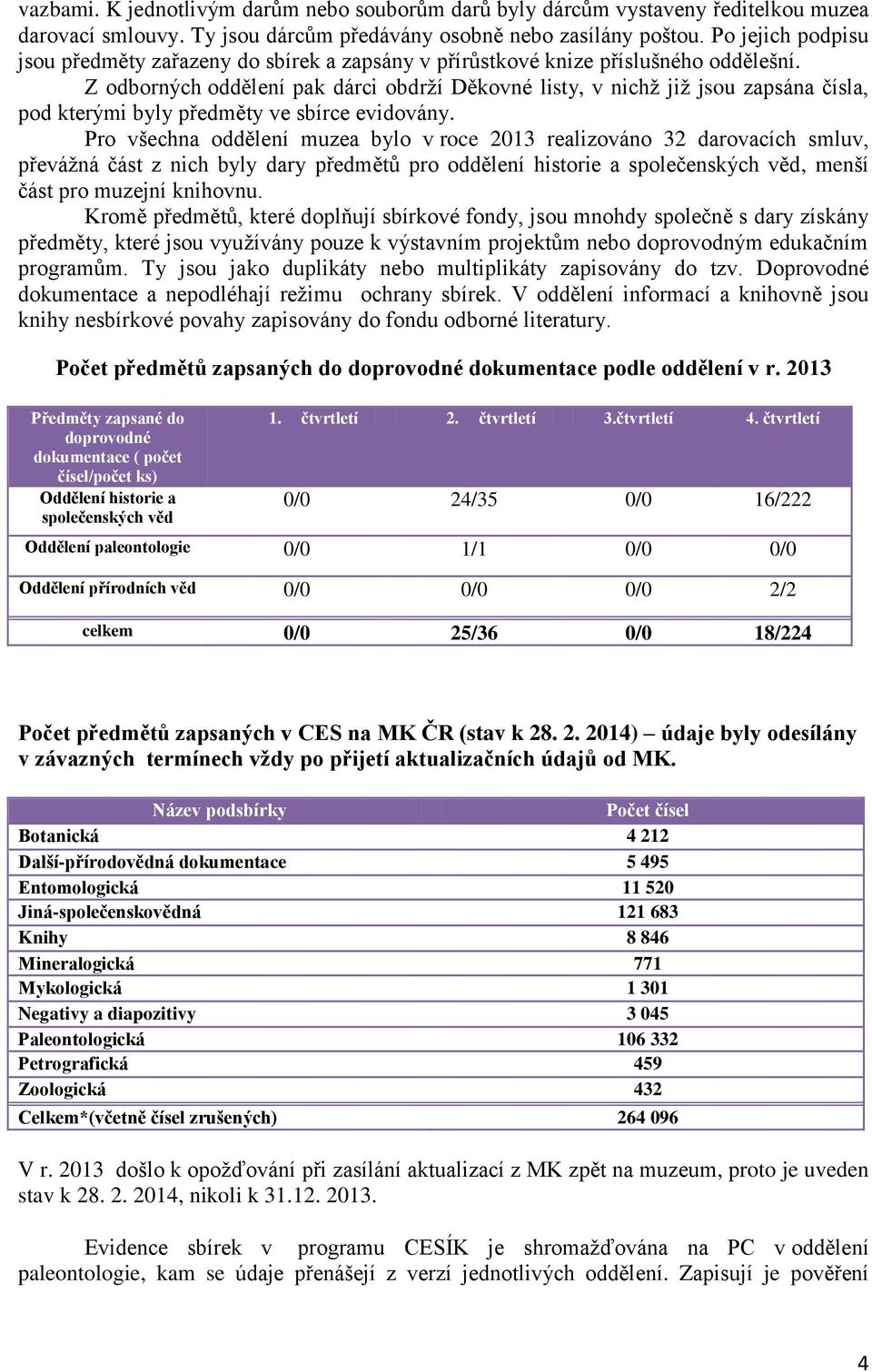 Z odborných oddělení pak dárci obdrží Děkovné listy, v nichž již jsou zapsána čísla, pod kterými byly předměty ve sbírce evidovány.