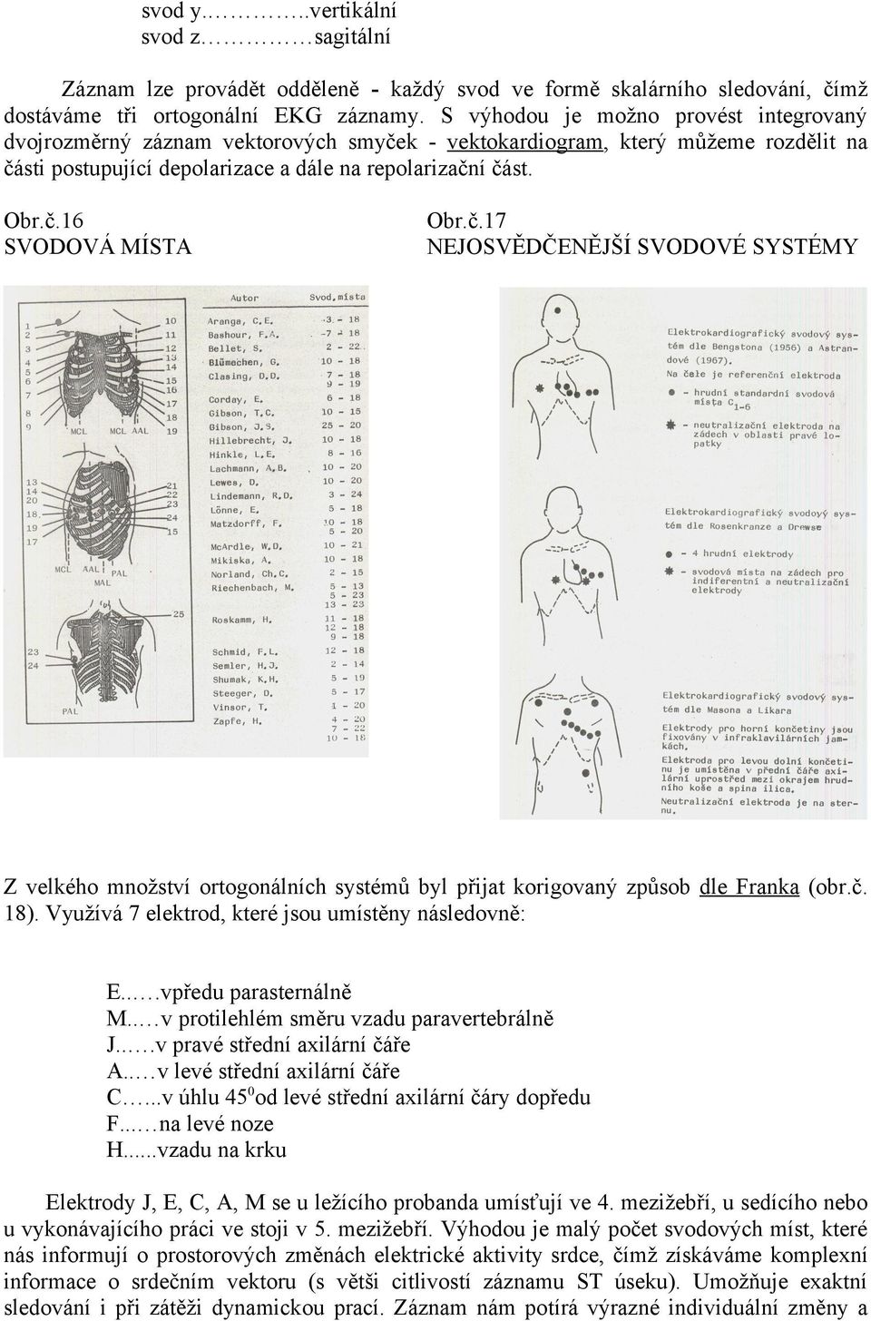č.17 NEJOSVĚDČENĚJŠÍ SVODOVÉ SYSTÉMY Z velkého množství ortogonálních systémů byl přijat korigovaný způsob dle Franka (obr.č. 18). Využívá 7 elektrod, které jsou umístěny následovně: E.