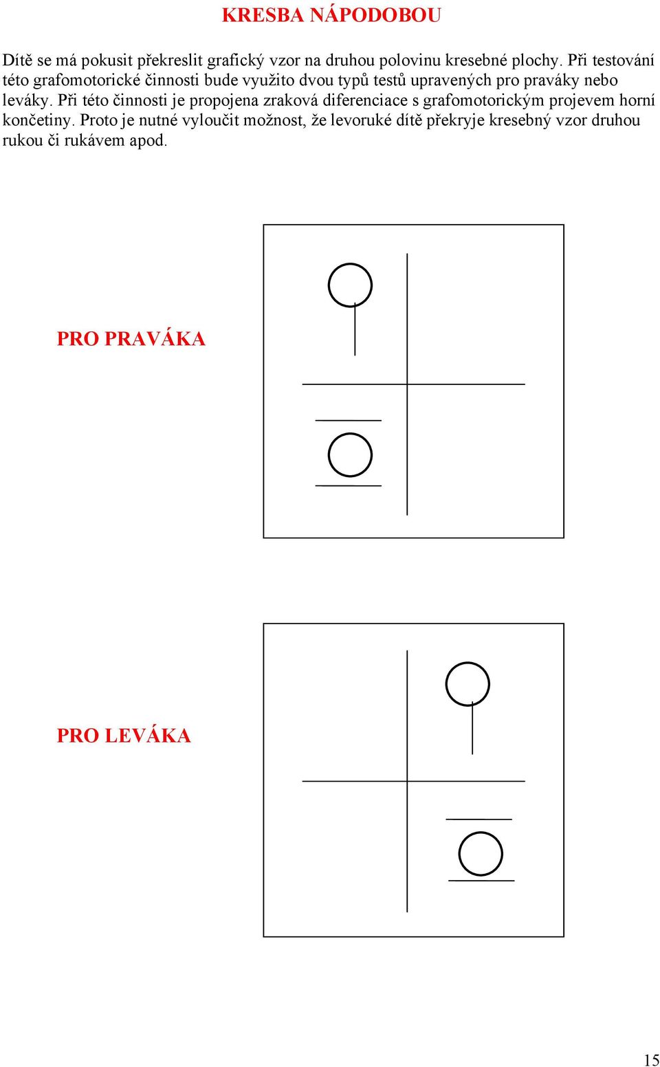 Při této činnosti je propojena zraková diferenciace s grafomotorickým projevem horní končetiny.