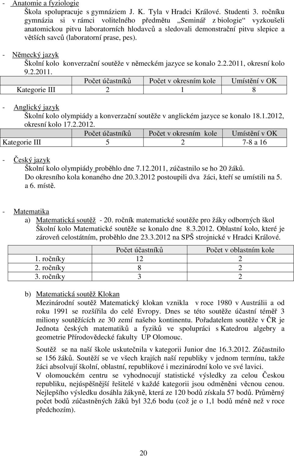 - Německý jazyk Školní kolo konverzační soutěže v německém jazyce se konalo 2.2.2011,