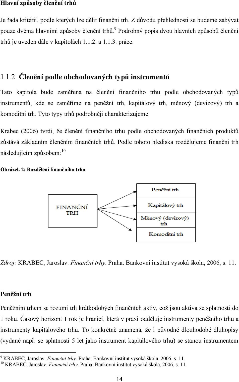 1.2. a 1.1.3. práce. 1.1.2 Členění podle obchodovaných typů instrumentů Tato kapitola bude zaměřena na členění finančního trhu podle obchodovaných typů instrumentů, kde se zaměříme na peněţní trh,