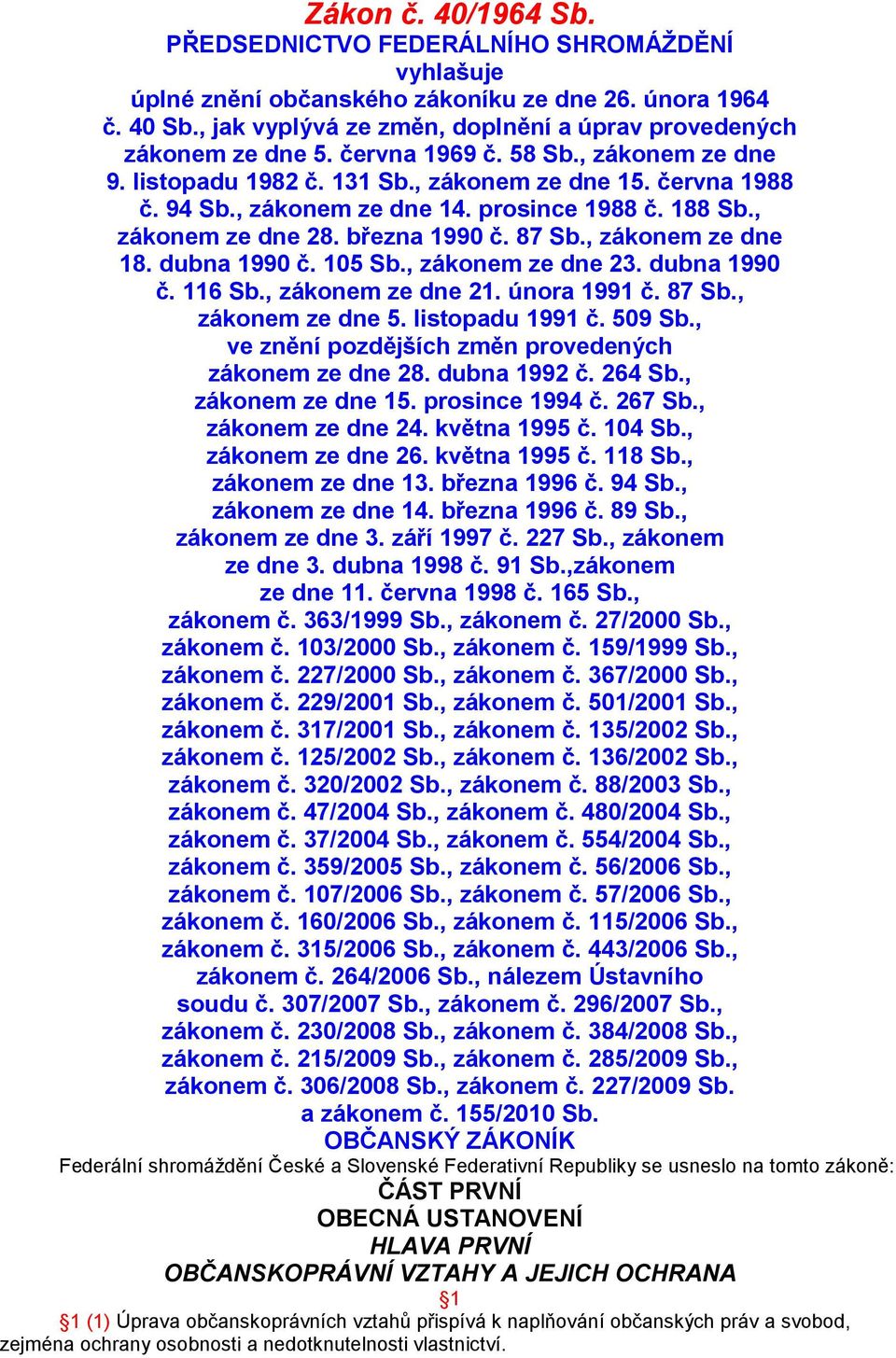 prosince 1988 č. 188 Sb., zákonem ze dne 28. března 1990 č. 87 Sb., zákonem ze dne 18. dubna 1990 č. 105 Sb., zákonem ze dne 23. dubna 1990 č. 116 Sb., zákonem ze dne 21. února 1991 č. 87 Sb., zákonem ze dne 5.