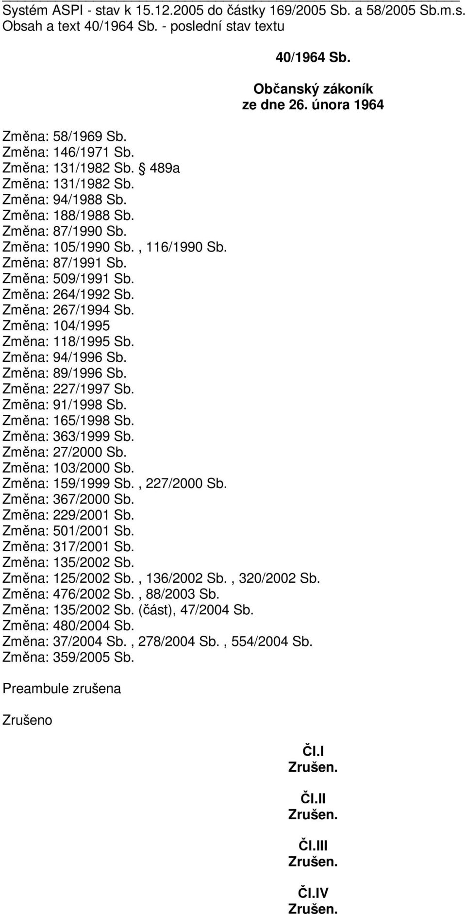 Zmna: 264/1992 Sb. Zmna: 267/1994 Sb. Zmna: 104/1995 Zmna: 118/1995 Sb. Zmna: 94/1996 Sb. Zmna: 89/1996 Sb. Zmna: 227/1997 Sb. Zmna: 91/1998 Sb. Zmna: 165/1998 Sb. Zmna: 363/1999 Sb. Zmna: 27/2000 Sb.