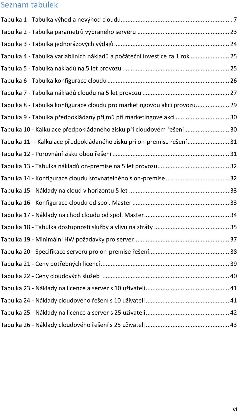 .. 26 Tabulka 7 - Tabulka nákladů cloudu na 5 let provozu... 27 Tabulka 8 - Tabulka konfigurace cloudu pro marketingovou akci provozu.