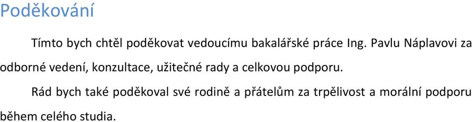 Pavlu Náplavovi za odborné vedení, konzultace, užitečné rady a