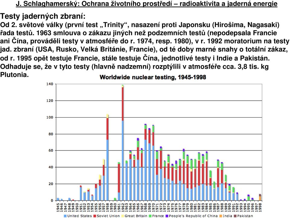 1992 moratorium na testy jad. zbraní (USA, Rusko, Velká Británie, Francie), od té doby marné snahy o totální zákaz, od r.