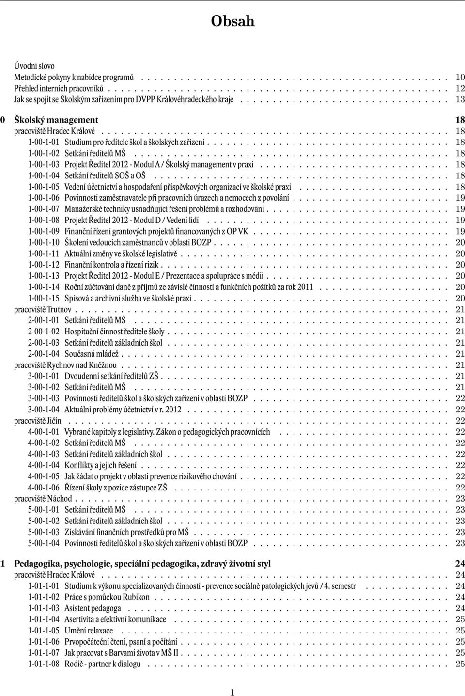 .................................................... 18 1-00-1-01 Studium pro ředitele škol a školských zařízení..................................... 18 1-00-1-02 Setkání ředitelů MŠ.