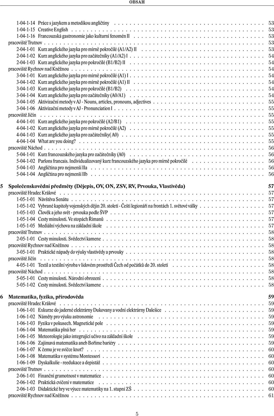 ............................... 53 2-04-1-02 Kurz anglického jazyka pro začátečníky (A1/A2) I................................... 54 2-04-1-03 Kurz anglického jazyka pro pokročilé (B1/B2) II.