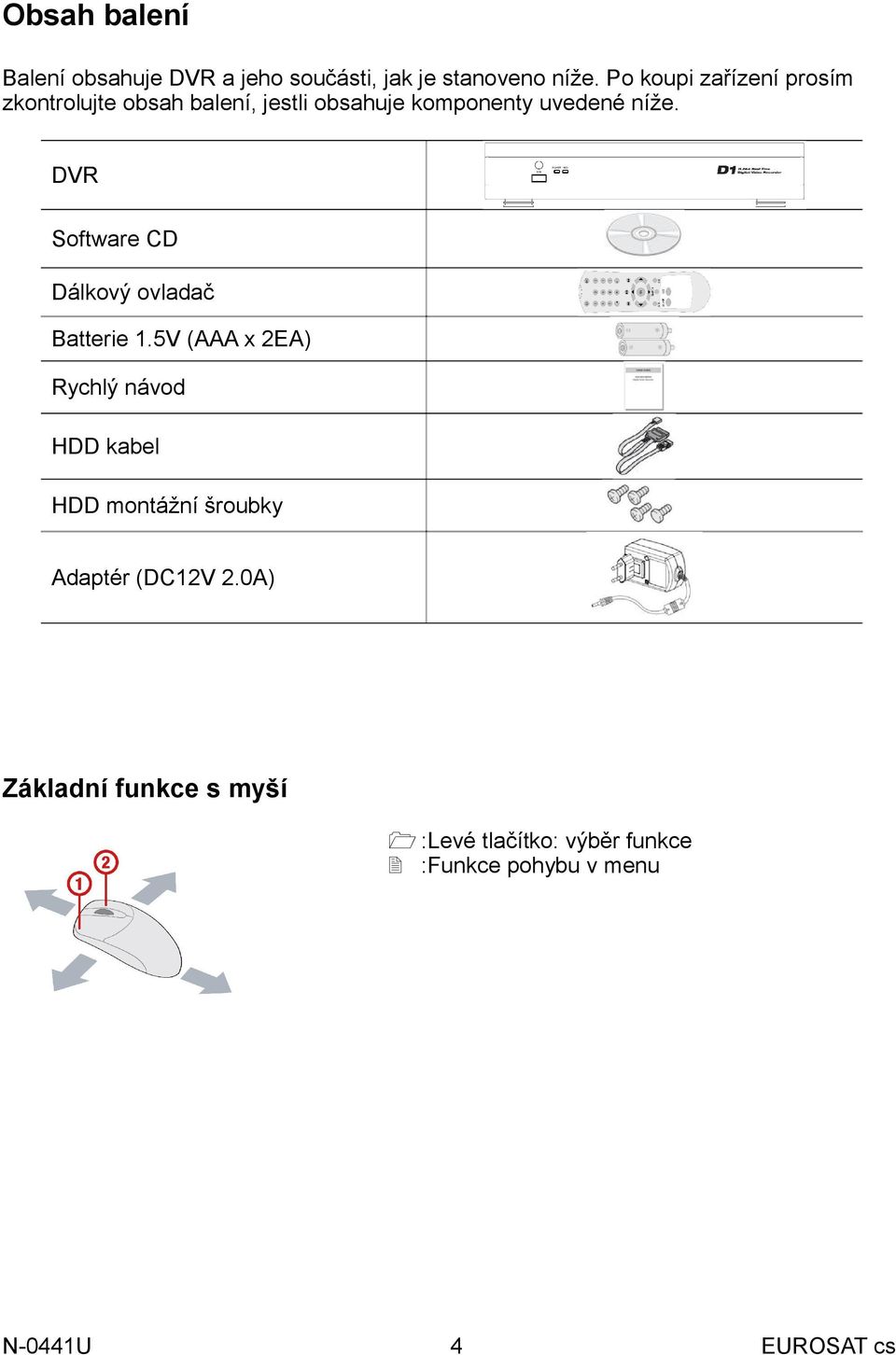 DVR Software CD Dálkový ovladač Batterie 1.