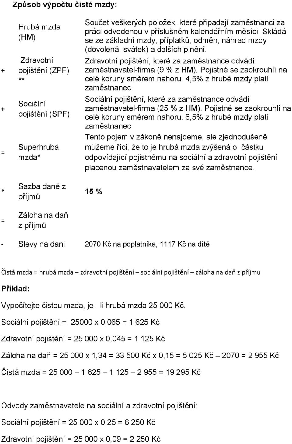 Zdravotní pojištění, které za zaměstnance odvádí zaměstnavatel-firma (9 % z HM). Pojistné se zaokrouhlí na celé koruny směrem nahoru. 4,5% z hrubé mzdy platí zaměstnanec.