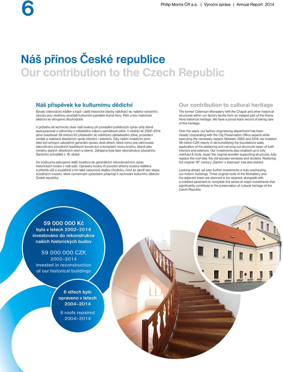 Výroční zpráva Annual Report 2014 Náš přínos České republice Our contribution to the Czech Republic Náš příspěvek ke kulturnímu dědictví Bývalý cisterciácký klášter s kaplí i další historické stavby