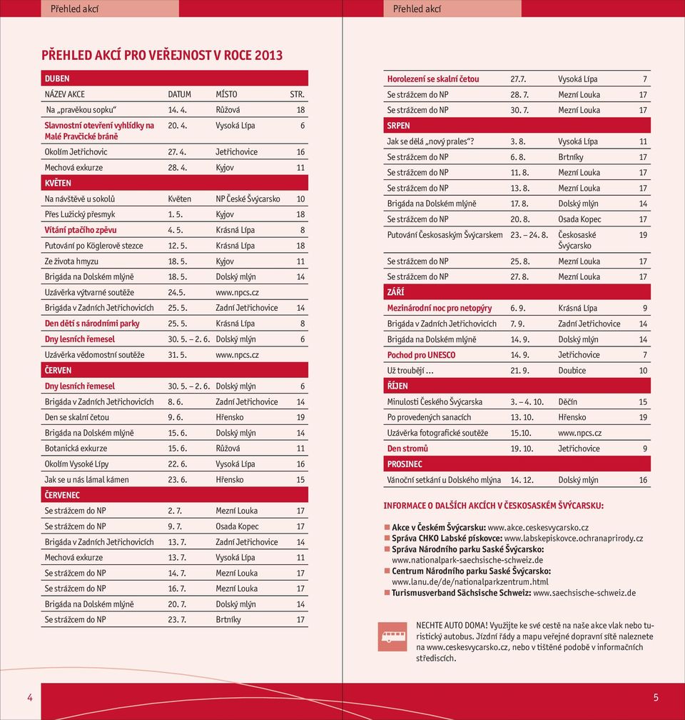 Kyjov 18 Vítání ptačího zpěvu. 5. Krásná Lípa 8 Putování po Köglerově stezce 12. 5. Krásná Lípa 18 Ze života hmyzu 18. 5. Kyjov 11 Brigáda na Dolském mlýně 18. 5. Dolský mlýn 1 Uzávěrka výtvarné soutěže 2.