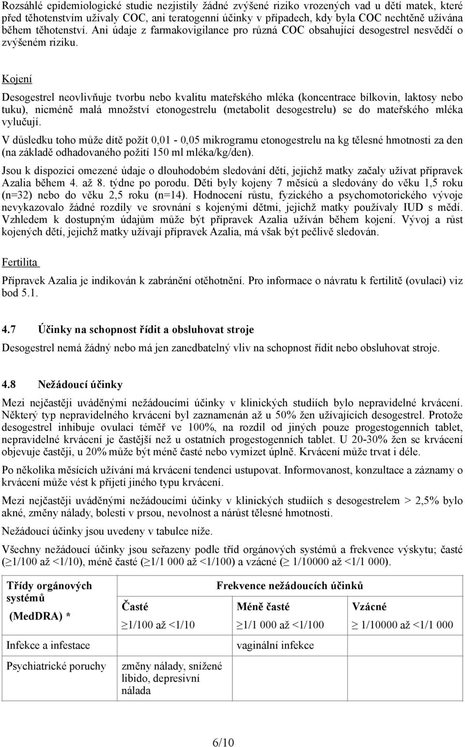 Kojení Desogestrel neovlivňuje tvorbu nebo kvalitu mateřského mléka (koncentrace bílkovin, laktosy nebo tuku), nicméně malá množství etonogestrelu (metabolit desogestrelu) se do mateřského mléka