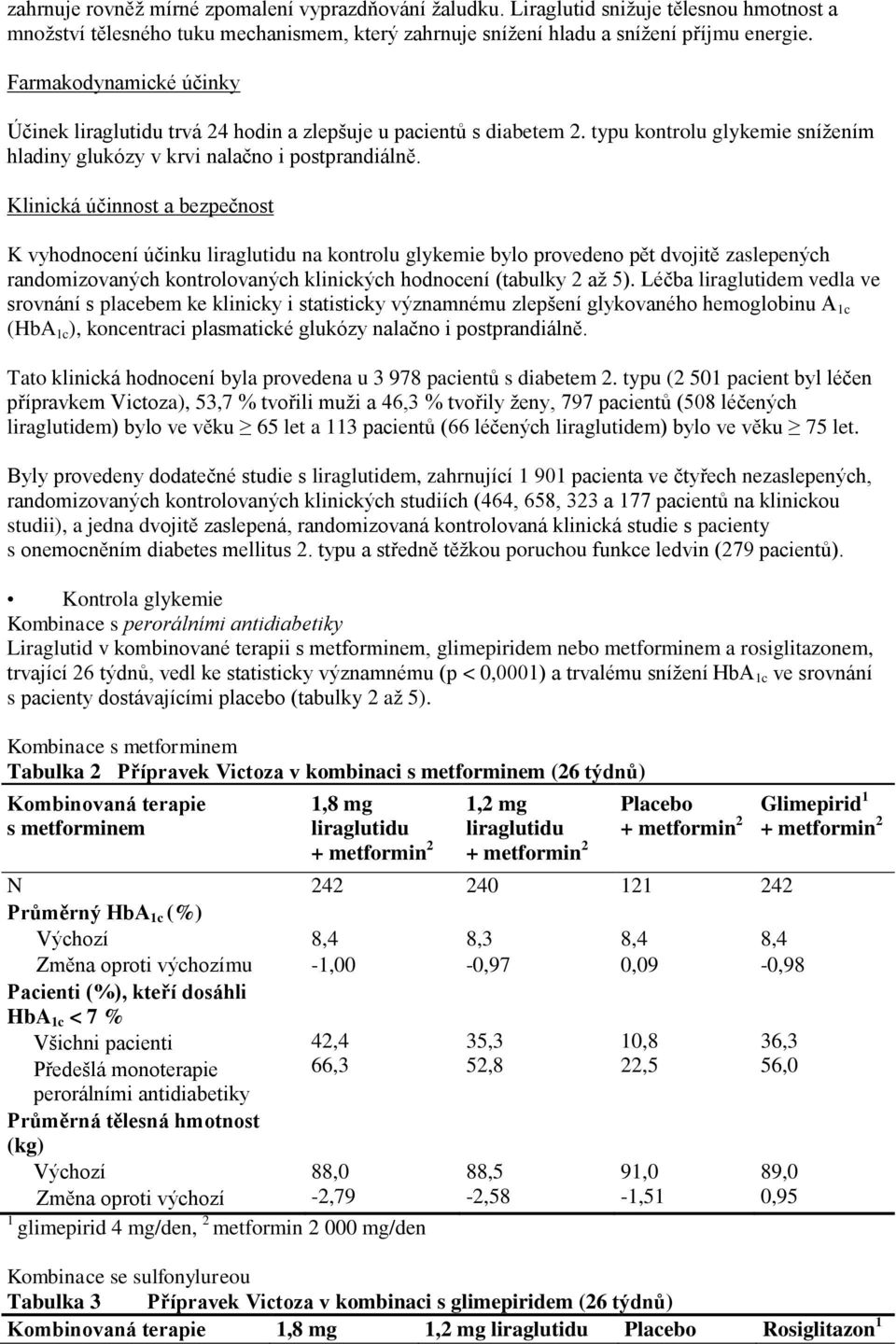 Klinická účinnost a bezpečnost K vyhodnocení účinku liraglutidu na kontrolu glykemie bylo provedeno pět dvojitě zaslepených randomizovaných kontrolovaných klinických hodnocení (tabulky 2 až 5).