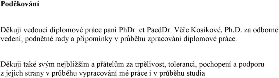 za odborné vedení, podnětné rady a připomínky v průběhu zpracování diplomové