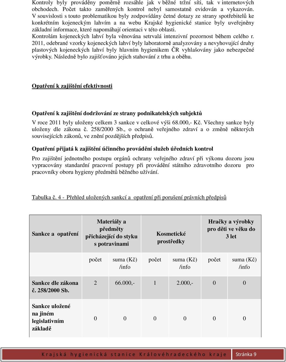 napomáhají orientaci v této oblasti. Kontrolám kojeneckých lahví byla věnována setrvalá intenzivní pozornost během celého r.