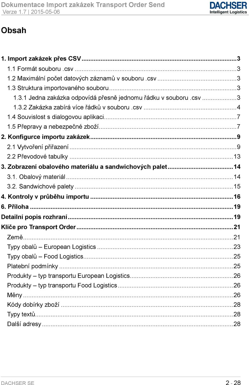 .. 9 2.2 Převodové tabulky... 13 3. Zobrazení obalového materiálu a sandwichových palet... 14 3.1. Obalový materiál... 14 3.2. Sandwichové palety... 15 4. Kontroly v průběhu importu... 16 6. Příloha.