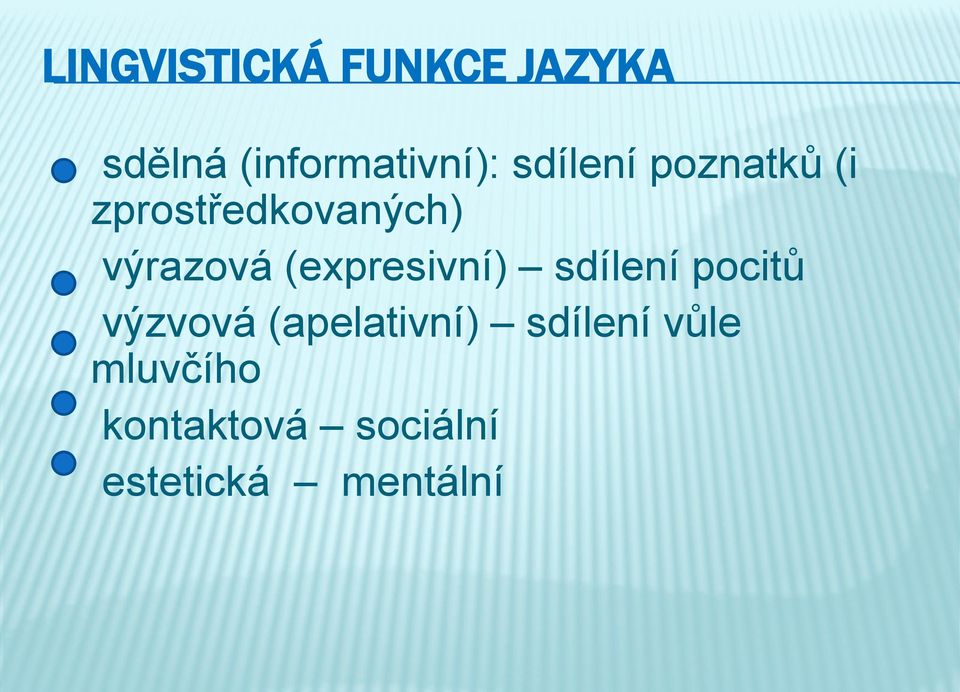 (expresivní) sdílení pocitů výzvová (apelativní)