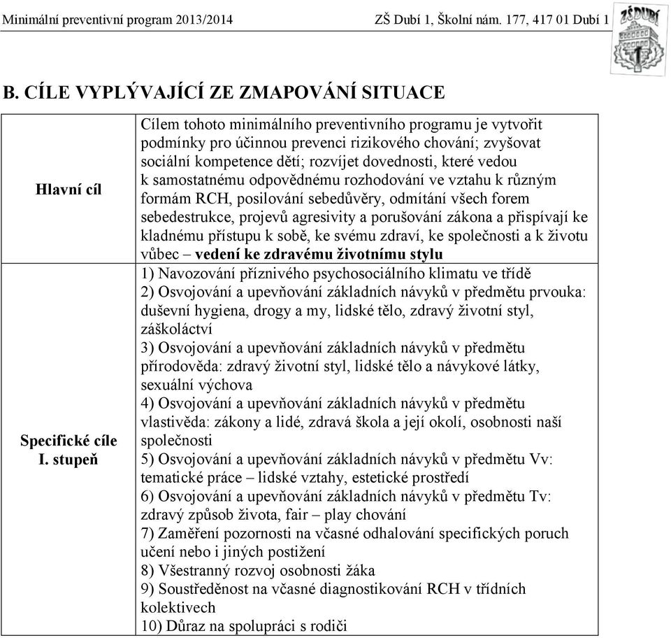 odpovědnému rozhodování ve vztahu k různým formám RCH, posilování sebedůvěry, odmítání všech forem sebedestrukce, projevů agresivity a porušování zákona a přispívají ke kladnému přístupu k sobě, ke