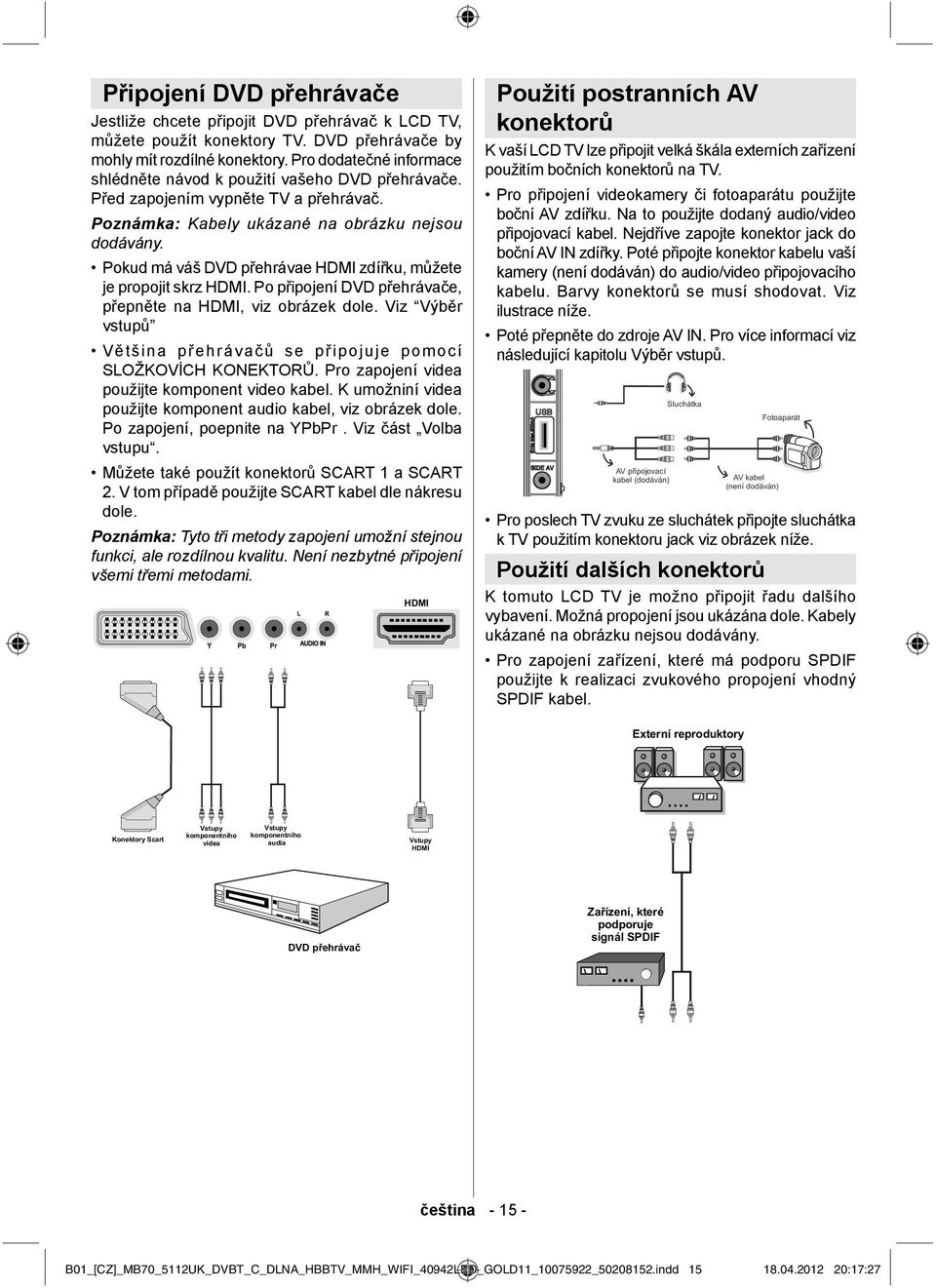 Pokud má váš DVD přehrávae HDMI zdířku, můžete je propojit skrz HDMI. Po připojení DVD přehrávače, přepněte na HDMI, viz obrázek dole.