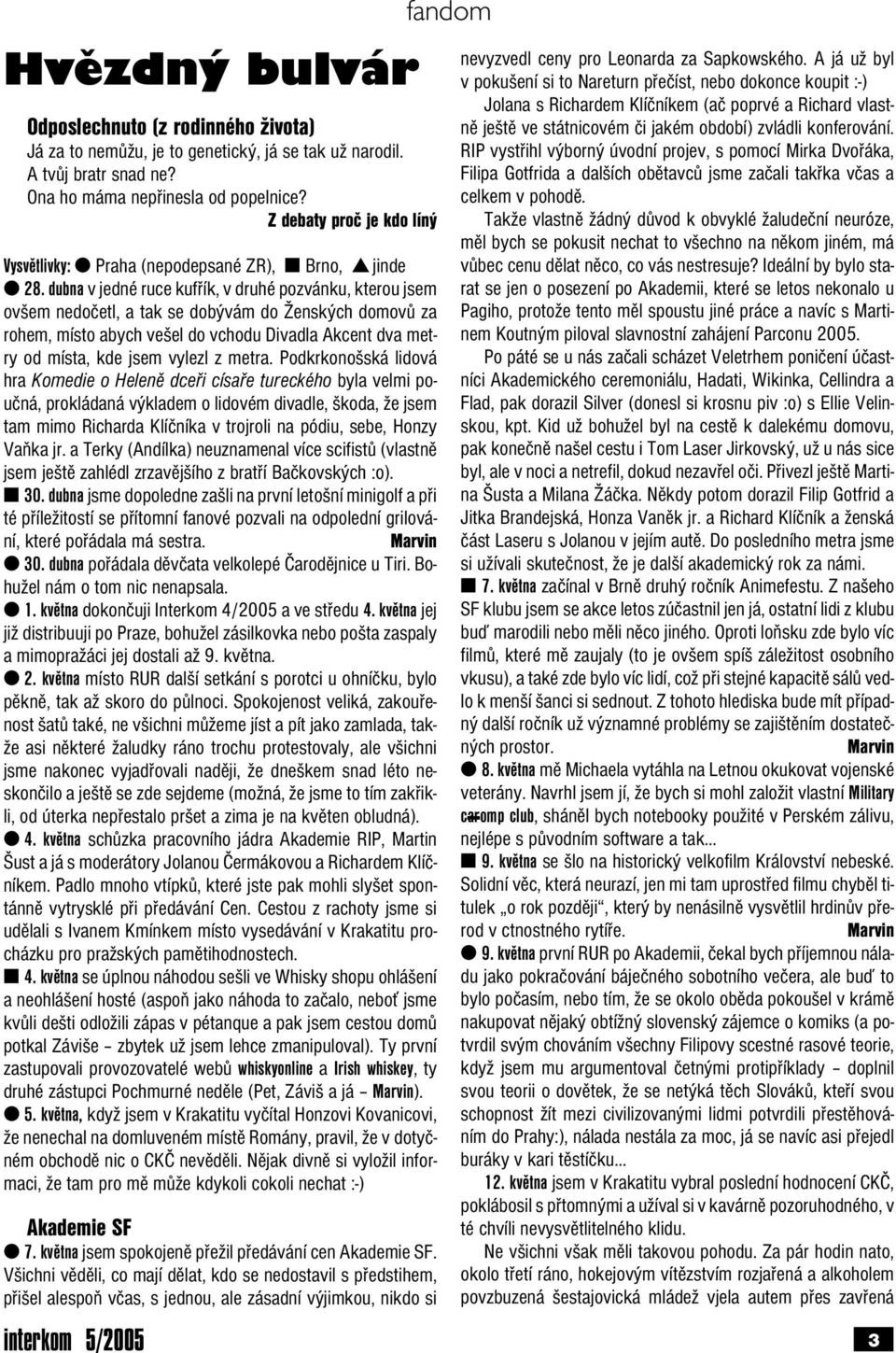 dubna v jedné ruce kufřík, v druhé pozvánku, kterou jsem ovšem nedočetl, a tak se dobývám do Ženských domovů za rohem, místo abych vešel do vchodu Divadla Akcent dva metry od místa, kde jsem vylezl z