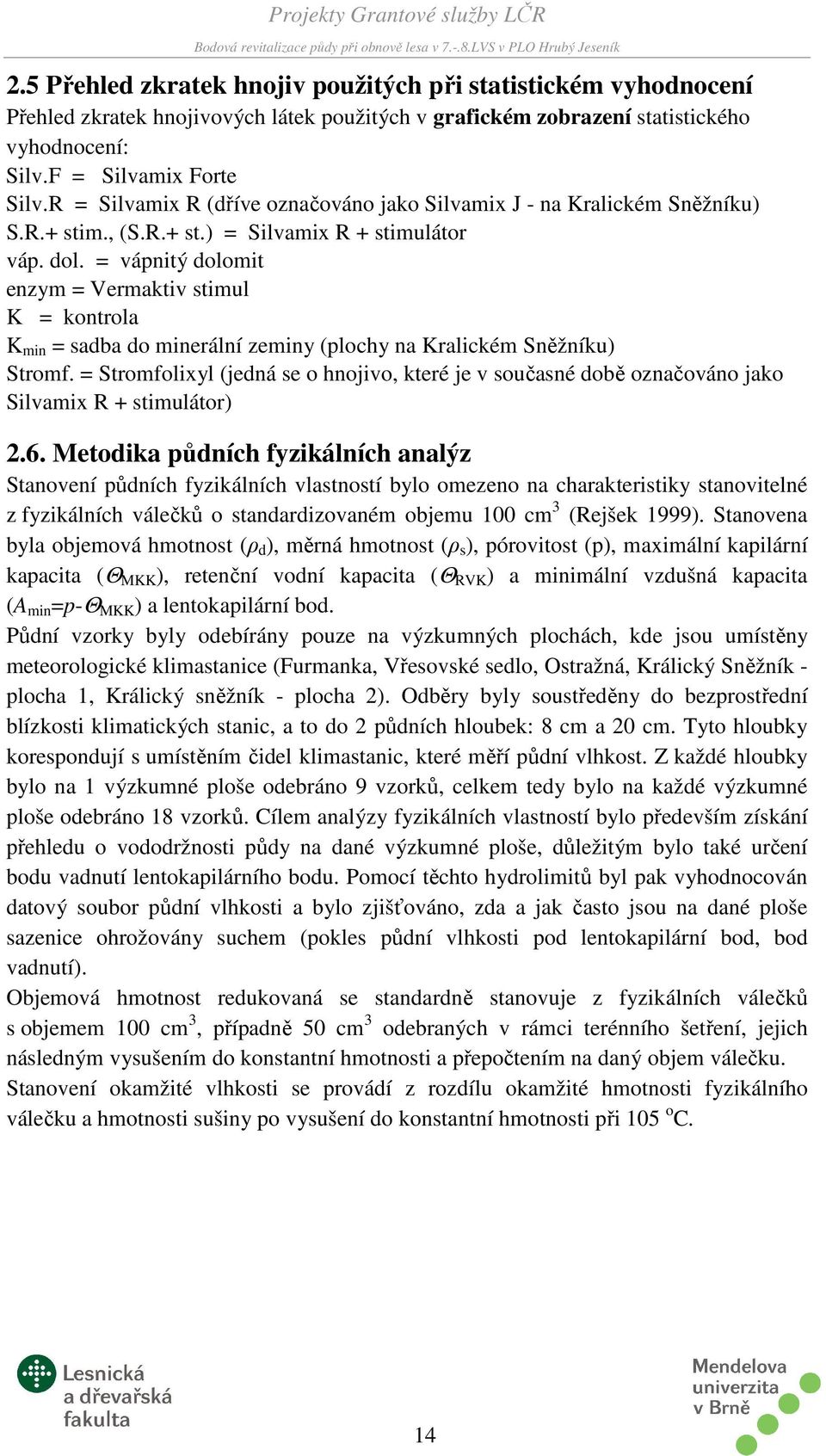 = vápnitý dolomit enzym = Vermaktiv stimul K = kontrola K min = sadba do minerální zeminy (plochy na Kralickém Sněžníku) Stromf.