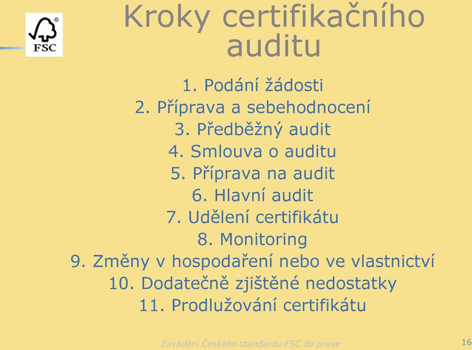 Příprava na audit 6. Hlavní audit 7. Udělení certifikátu 8. Monitoring 9.