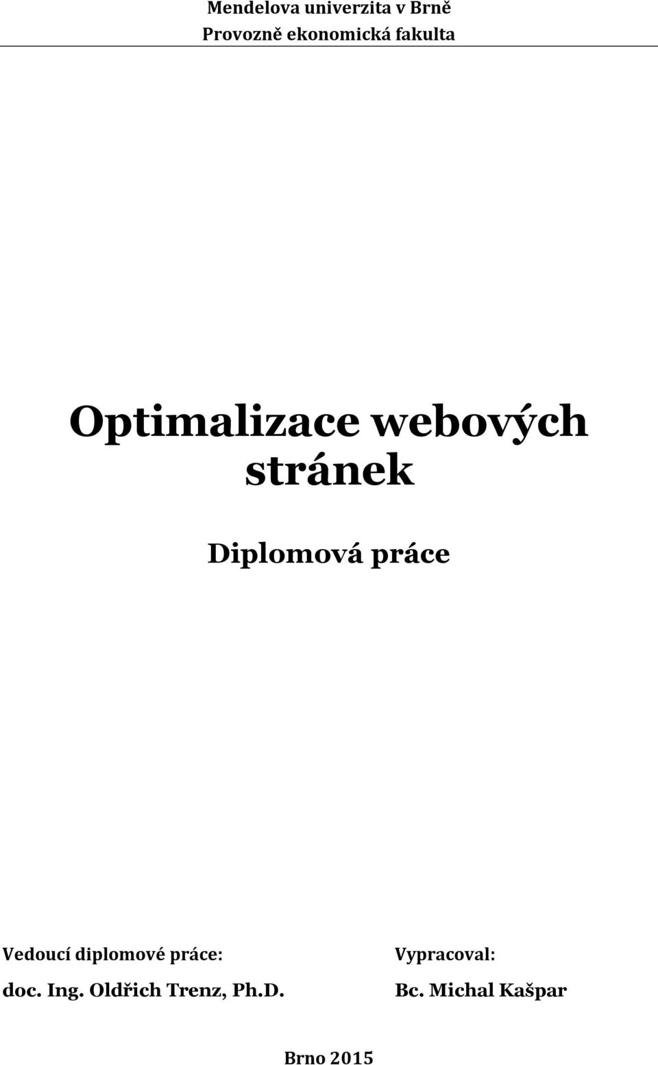 práce Vedoucí diplomové práce: doc. Ing.