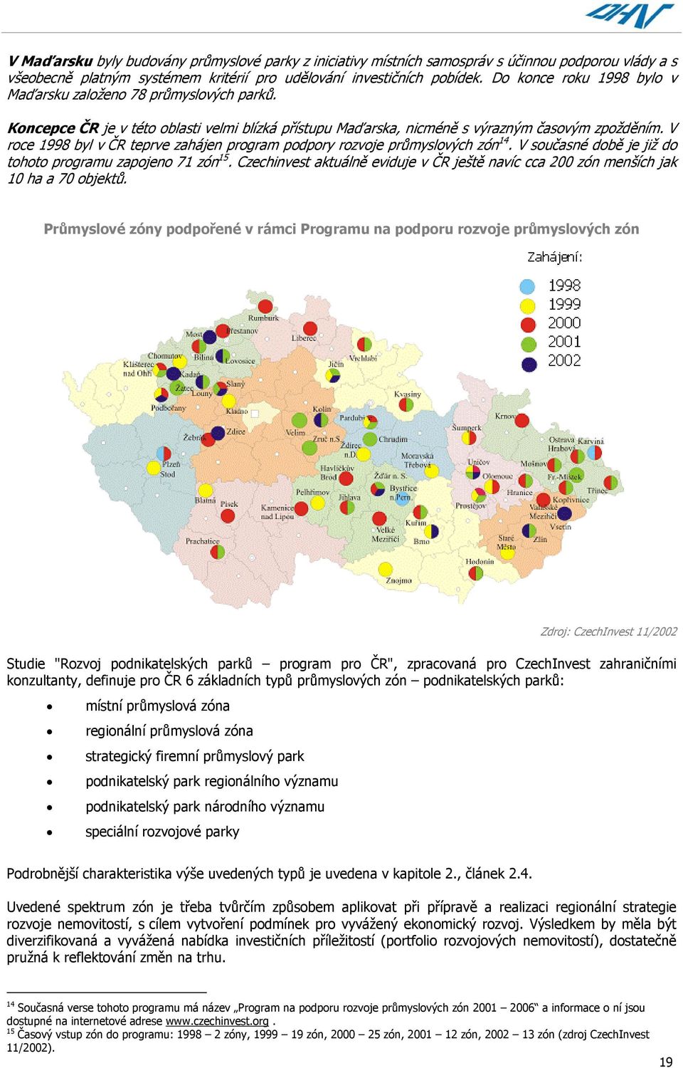 V roce 1998 byl v ČR teprve zahájen program podpory rozvoje průmyslových zón 14. V současné době je již do tohoto programu zapojeno 71 zón 15.