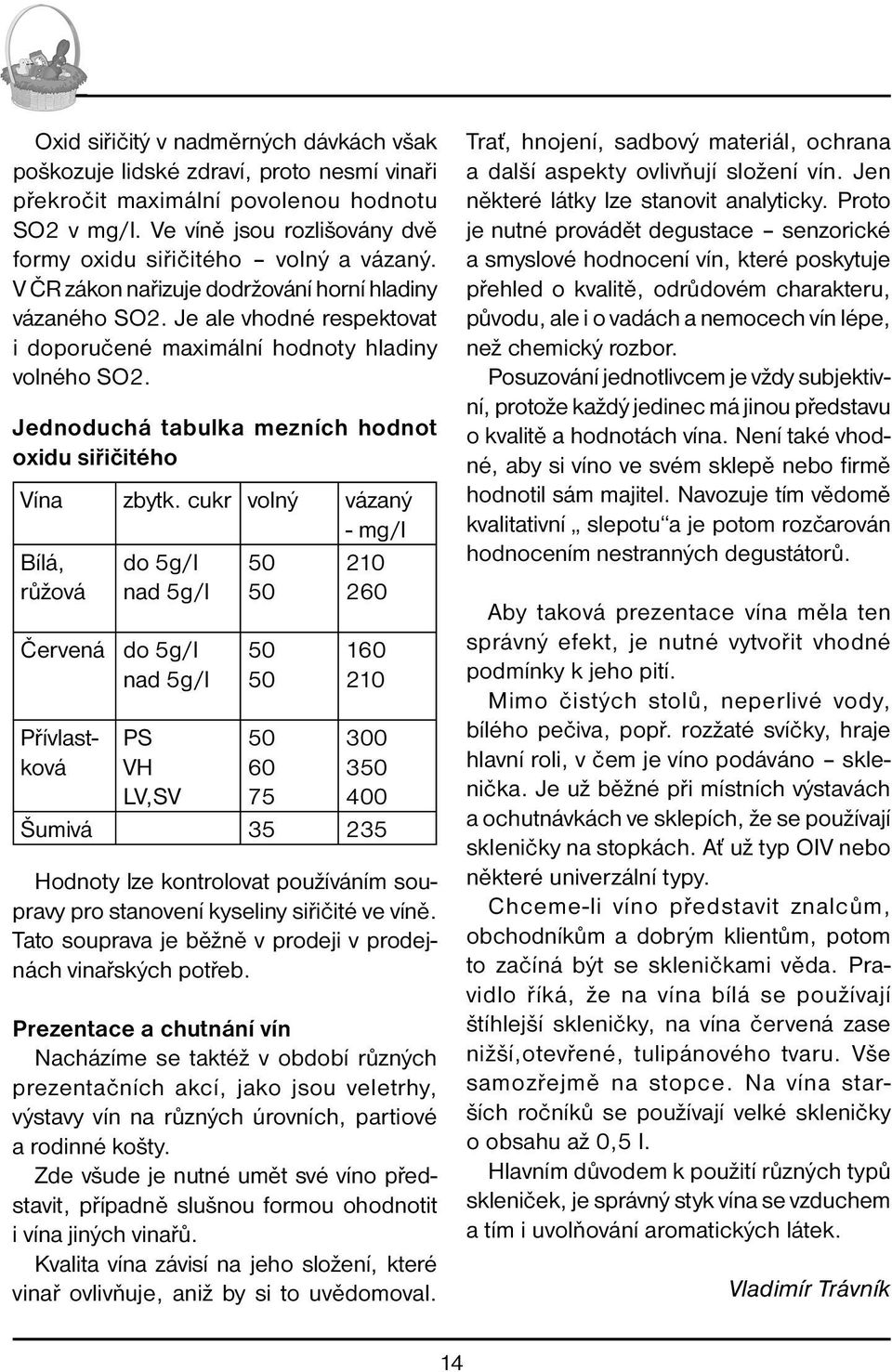 Je ale vhodné respektovat i doporučené maximální hodnoty hladiny volného SO2. Jednoduchá tabulka mezních hodnot oxidu siřičitého Vína zbytk.